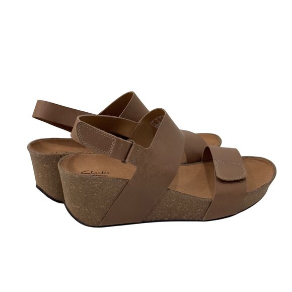 Clarks Womens Auriel Faux Leather Wedge Sandals SZ 9.5M Brown Double Straps - Picture 9 of 16